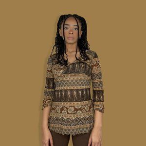 Moa Moa Vintage Sheer Paisley/Floral Striped Top  Size: Large